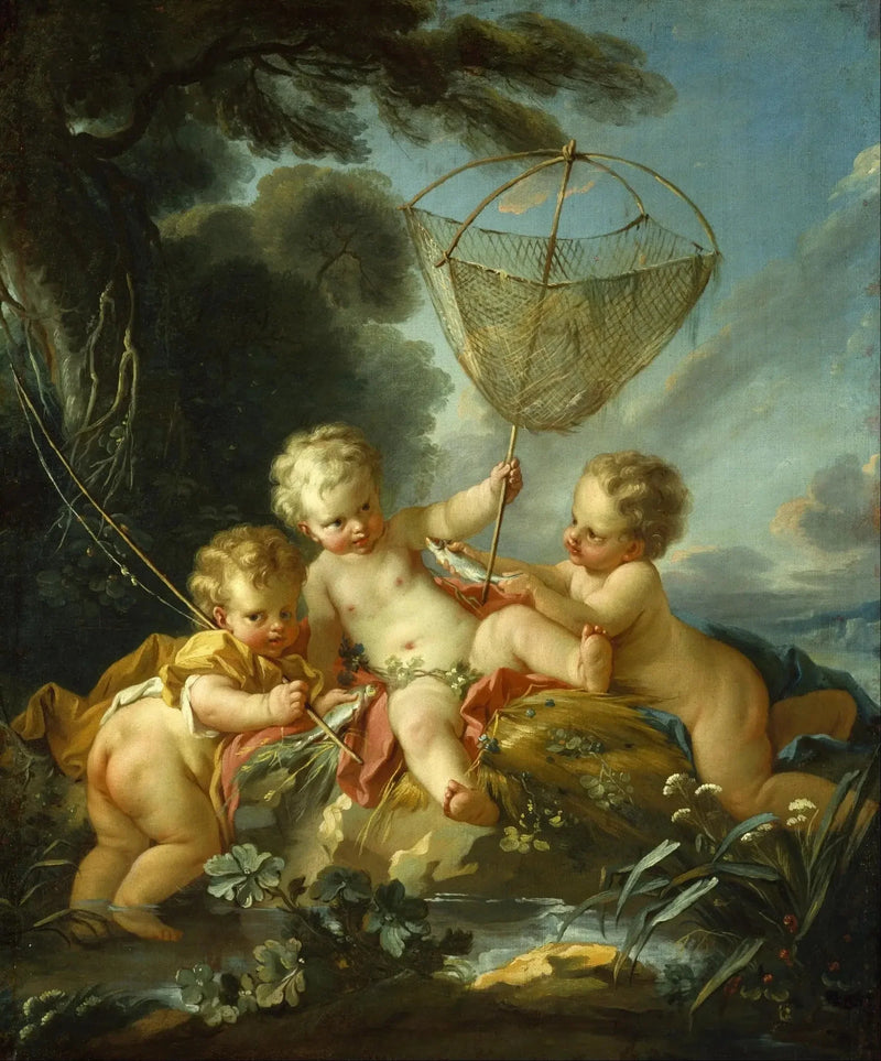 Putti en fisker - François Boucher
