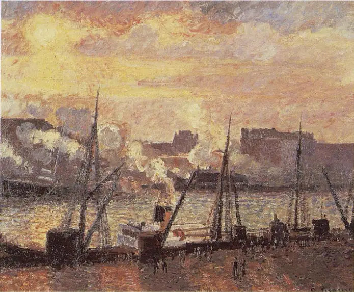 Børskaia i Rouen, solnedgang - Camille Pissarro