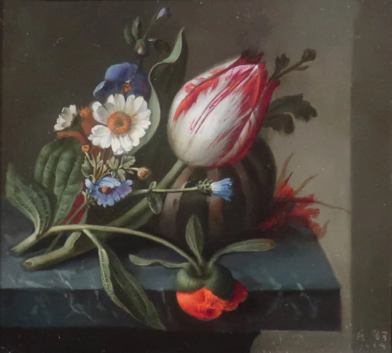 Bouquet à la tulipe et au melon sur un rebord, 1748 - Rachel Ruysch