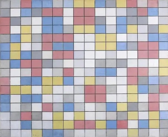 Rasterkomposisjon 9: dambordkomposisjonen inneholder forskjellige farger - Piet Mondrian