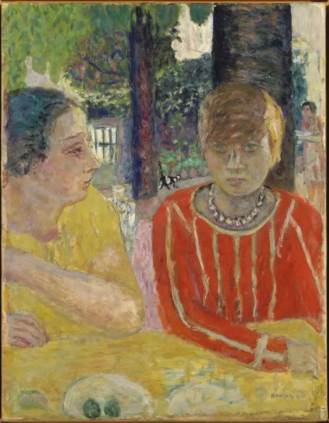 Reine Natanson og Marthe Bonnard i rød bluse - Pierre Bonnard