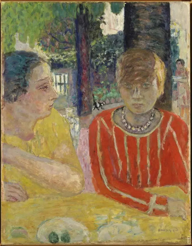 Reine Natanson og Marthe Bonnard i rød bluse - Pierre Bonnard