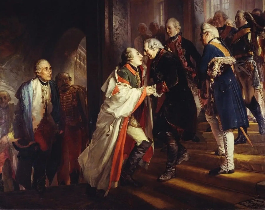 Møte mellom Fredrik II og keiser Josef II i Neisse i 1769 - Adolph von Menzel