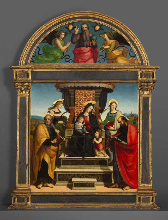 Jomfru og barn tronet med helgener, Colonna altertavle, ca 1504-1505 - Raphaël