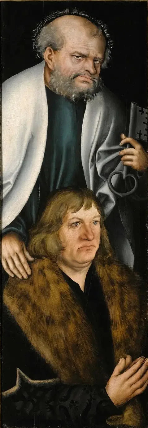 Retable de Feilitzsch [venstre side, bakside]: Portrett av Jobst von Feilitzsch med Saint Peter - Lucas Cranach den eldre