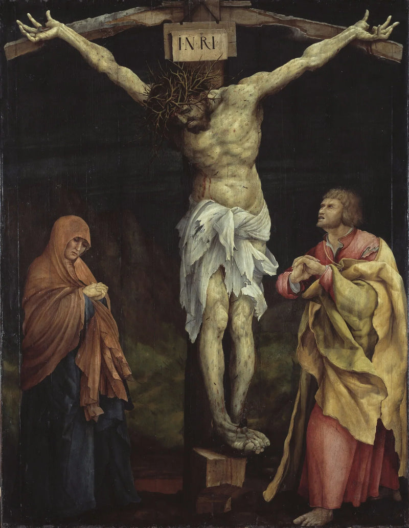 Retabel fra Tauberbischofsheim: Kristus på korset med Maria og Johannes - Matthias Grünewald
