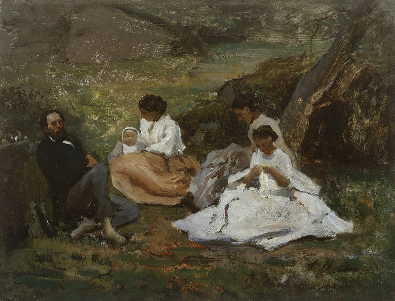 Familien samling i Bourron-Marlotte (Théodore de Banville i Fontainebleau-skogen) - Jules Breton