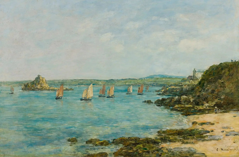 Douarnenez-kysten, fiskebåter i bukten - Eugène Boudin