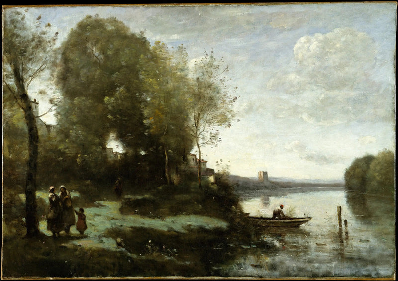 Elv med et fjernt besøk - Jean-Baptiste Camille Corot