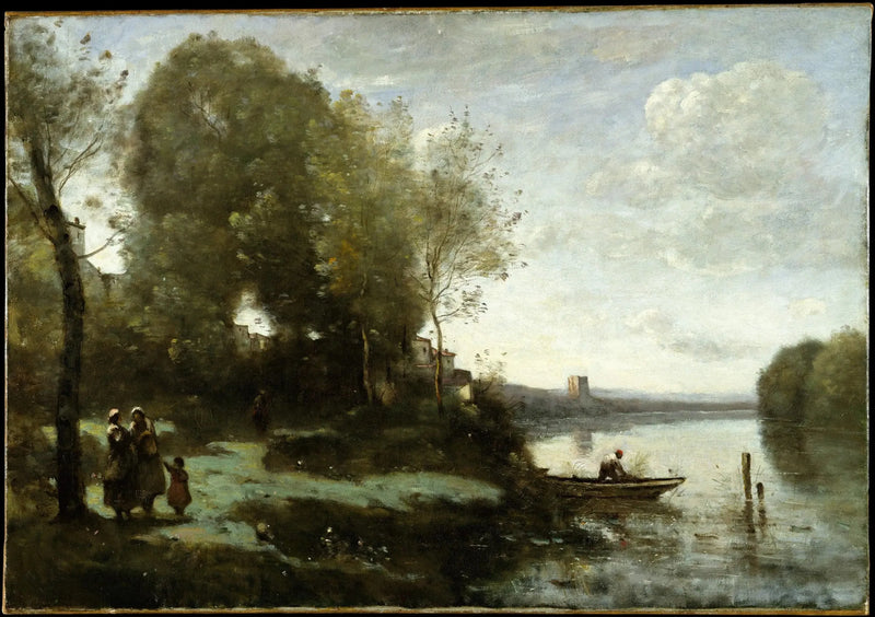 Elv med et fjernt besøk - Jean-Baptiste Camille Corot