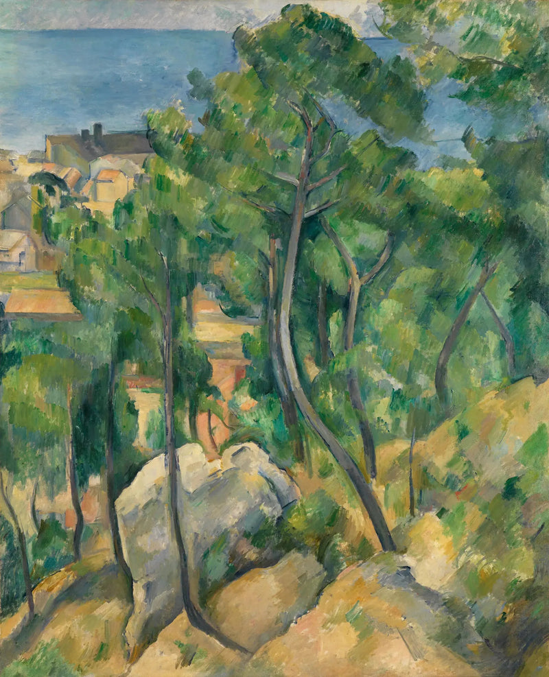 Steiner, furutrær og hav ved L'Estaque - Paul Cézanne