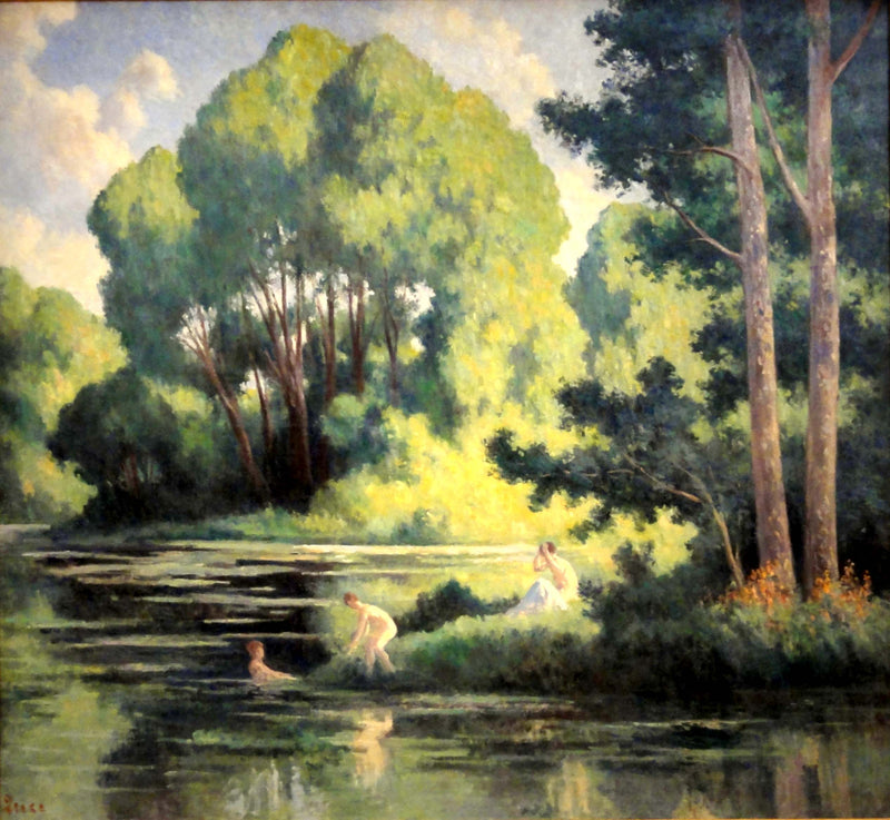 Rolleboise, svømming i den lille elven - Maximilien Luce