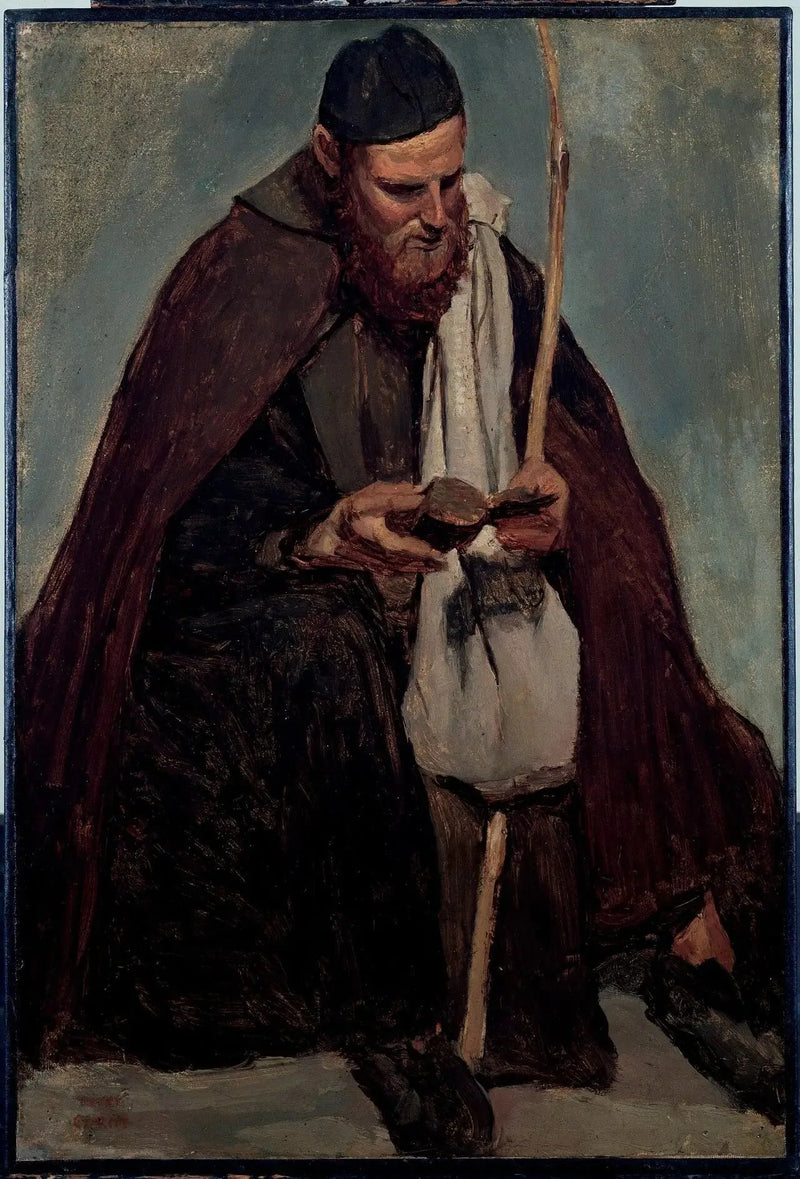 Roma, italiensk munk sittende og lesende - Jean-Baptiste Camille Corot