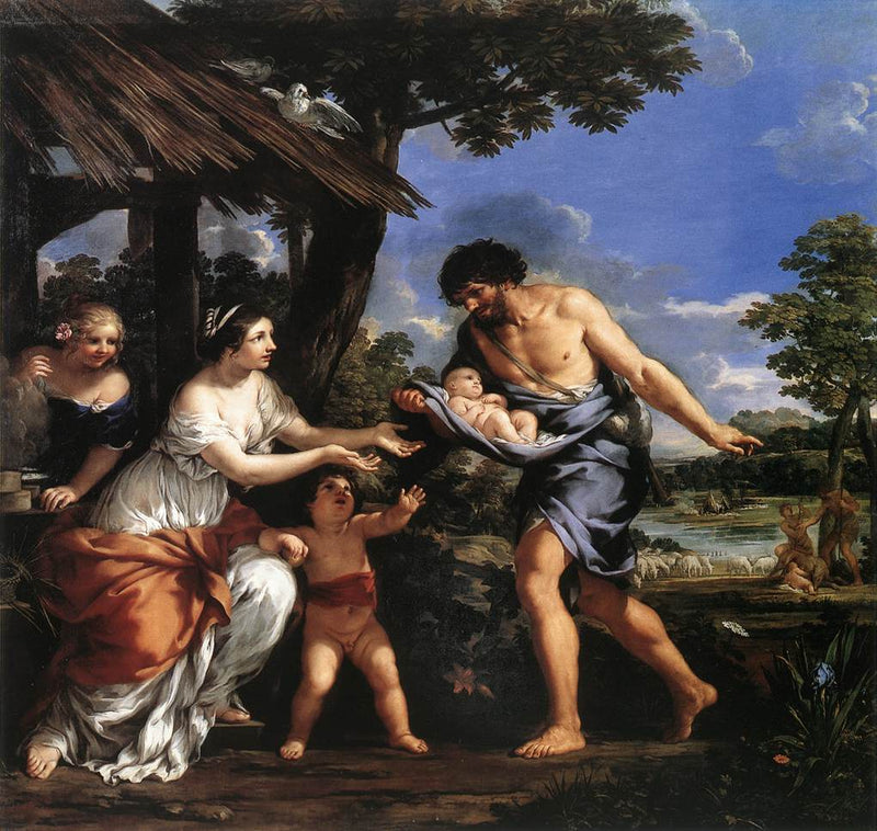 Romulus og Rema samlet av Faustulus - Pietro da Cortona
