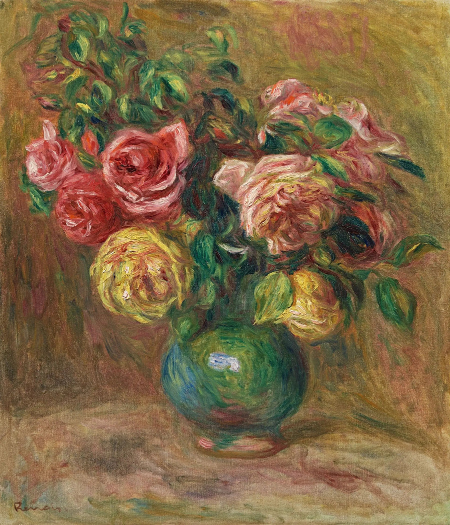 Roser i en grønn vase - Pierre-Auguste Renoir