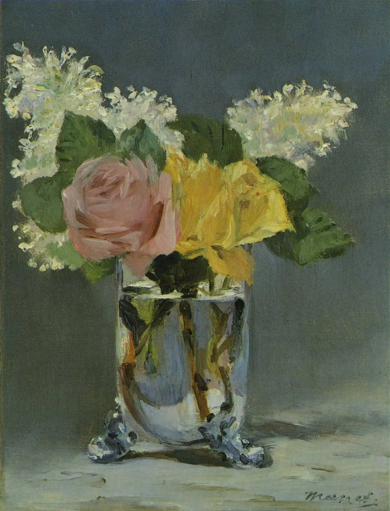 Roser og liljer i en vase - Édouard Manet