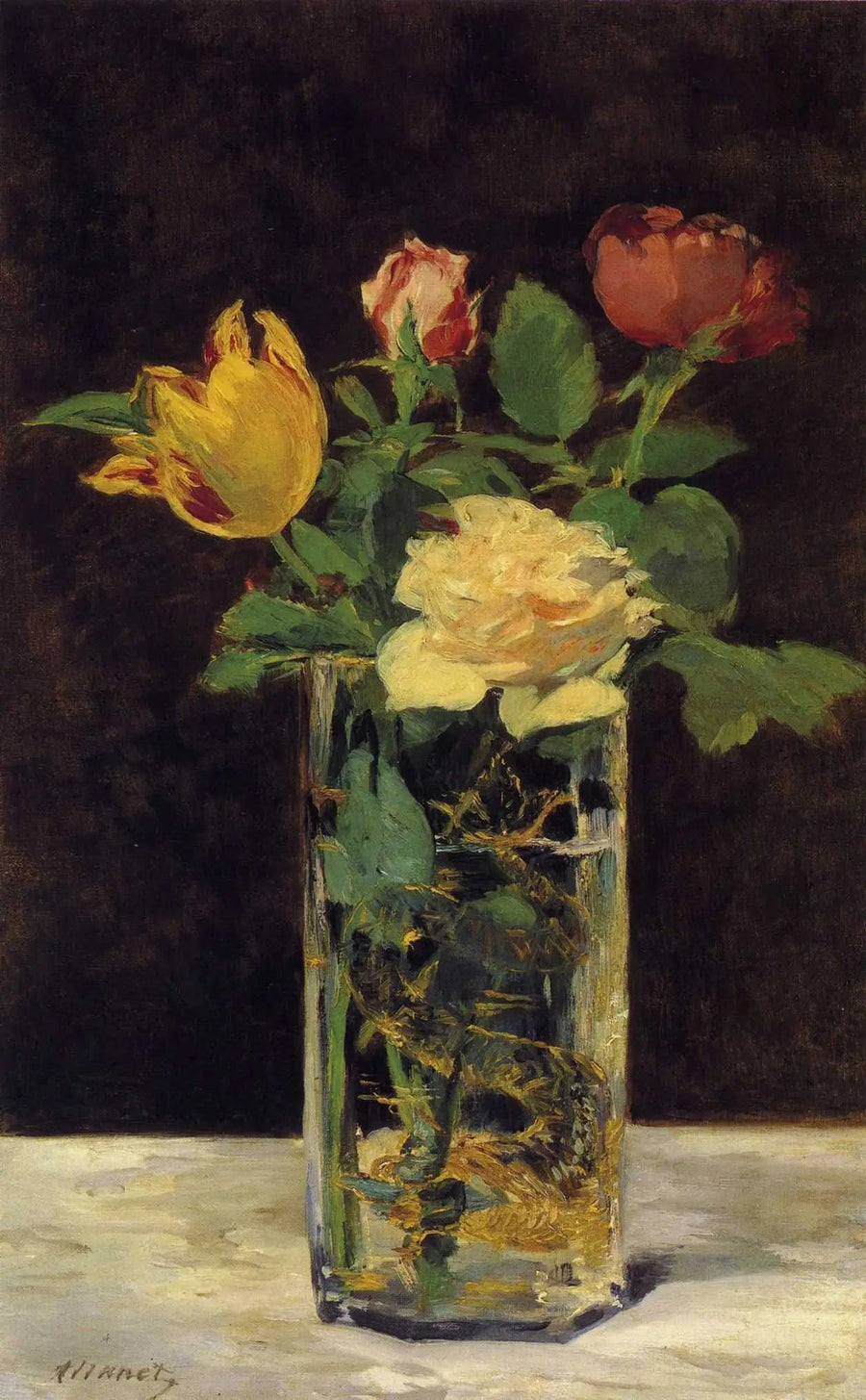 Roser og tulipaner i en vase - Édouard Manet