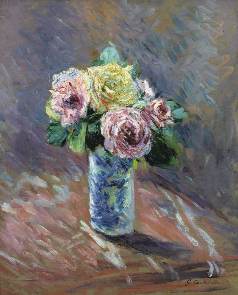Gule og røde roser i en krystallvase - Gustave Caillebotte