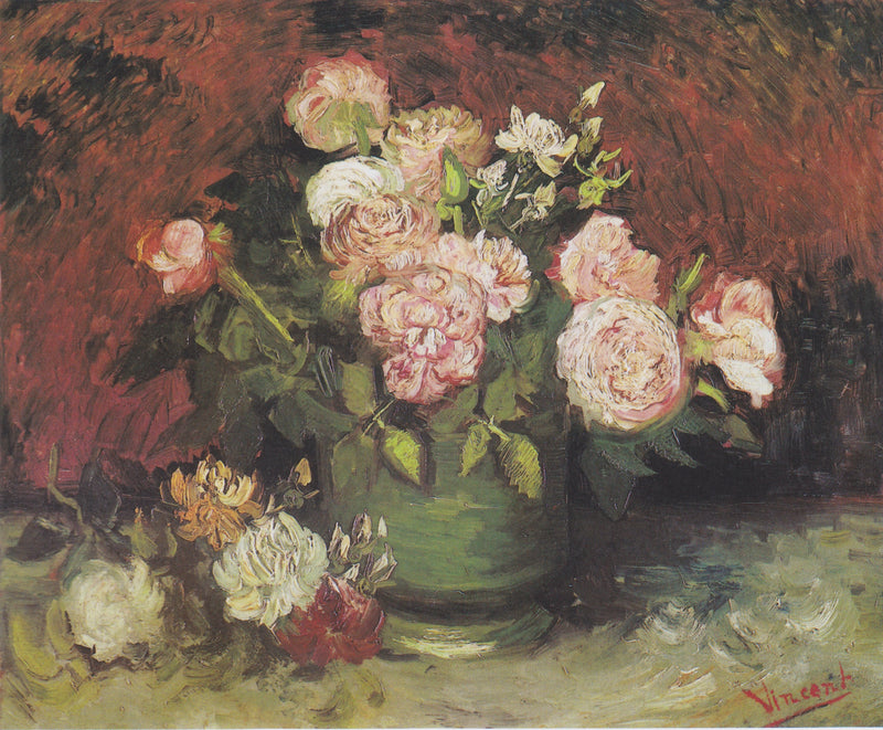Bol med peoner og roser - Vincent van Gogh