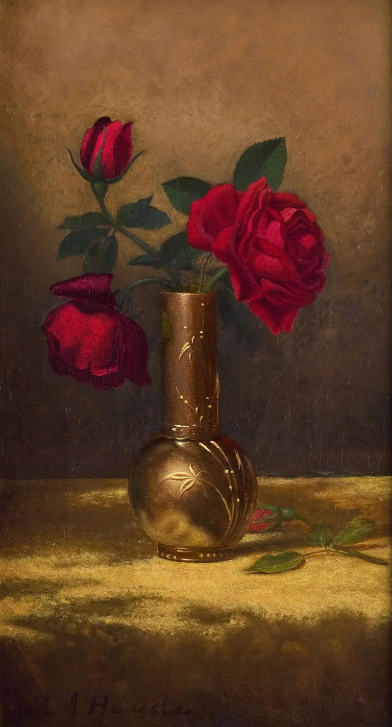 Røde roser i en vase i japansk stil på et gullfarget fløyelstoff - Martin Johnson Heade

Source:
Roses rouges dans un vase japonais sur un tissu en velours doré - Martin Johnson Heade