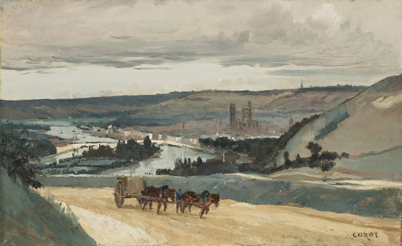 Rouen, utsikt over åsene som dominerer byen - Jean-Baptiste Camille Corot