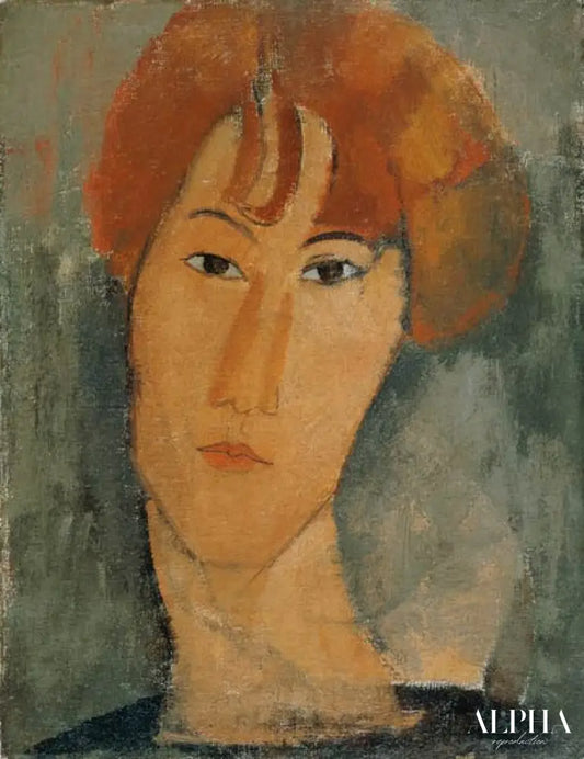 Rousse jeune femme avec la ruche de col - Amedeo Modigliani - Reproductions de tableaux et peintures haut de gamme