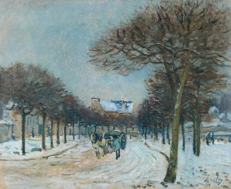 Omkjøringsvei ved Abreuvoir de Marly-le-Roi, snøvær - Alfred Sisley