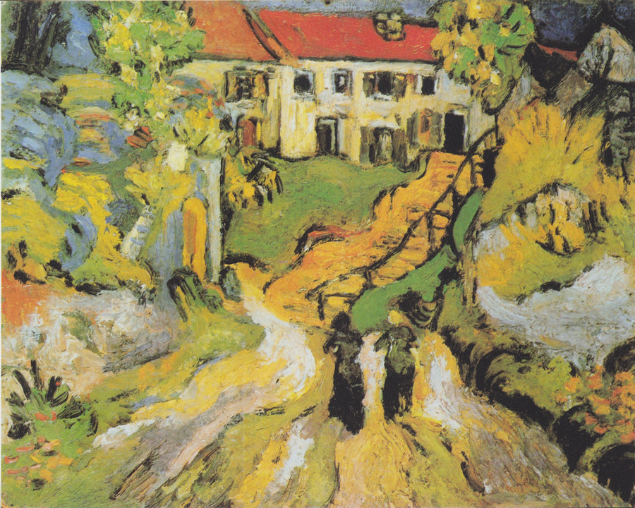 Gate i landsbyen og trapper i Auvers med to personer - Vincent van Gogh
