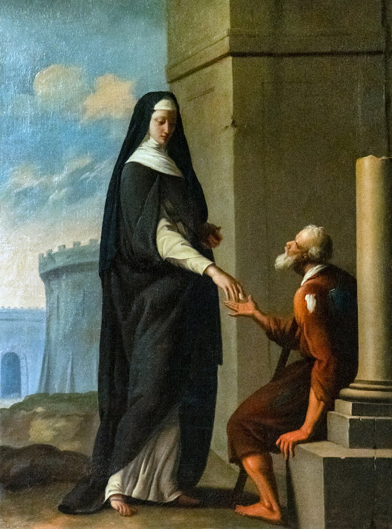 Karmelittsøster som gir almisse - Eustache Le Sueur