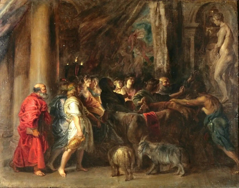 Offer i et tempel (etter Adam Elsheimer) - Peter Paul Rubens