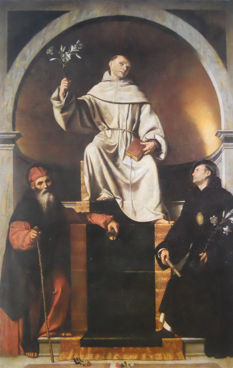 Saint Antoine de Padoue med helgenerne Antoine l'Abbé og Nicolas de Tolentino - Alessandro Bonvicino