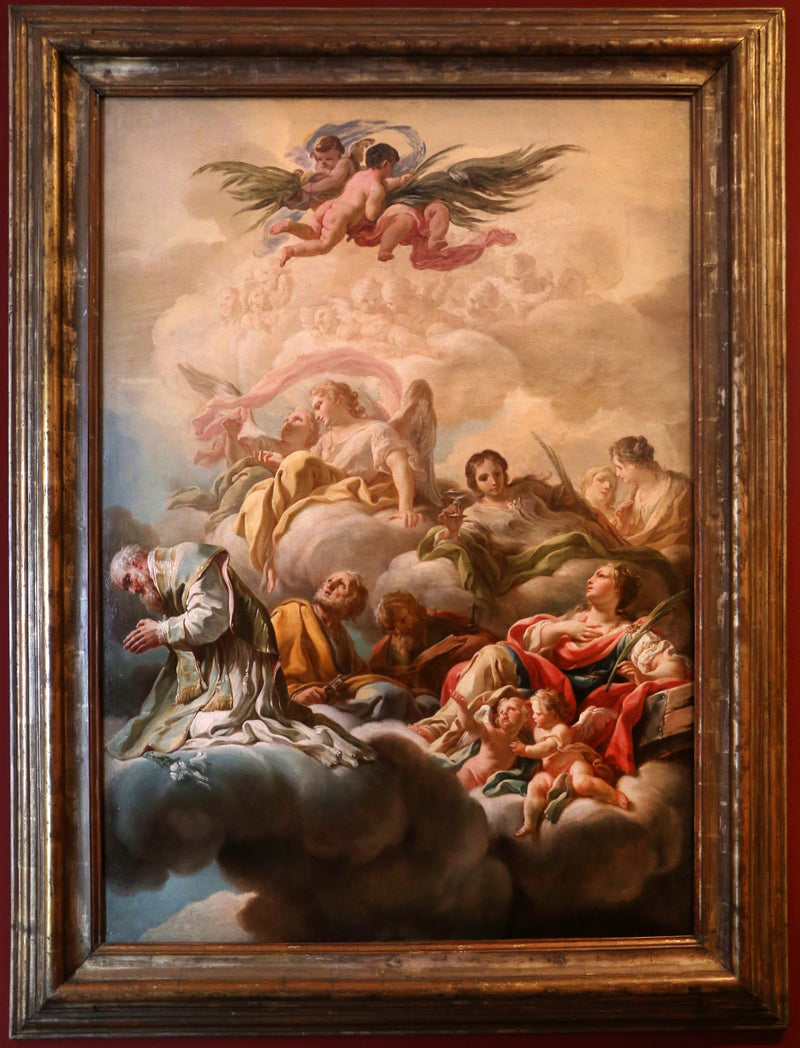 Saint Antoine de Padoue, Saint Pierre og Saint Catherine i skyene - Corrado Giaquinto
