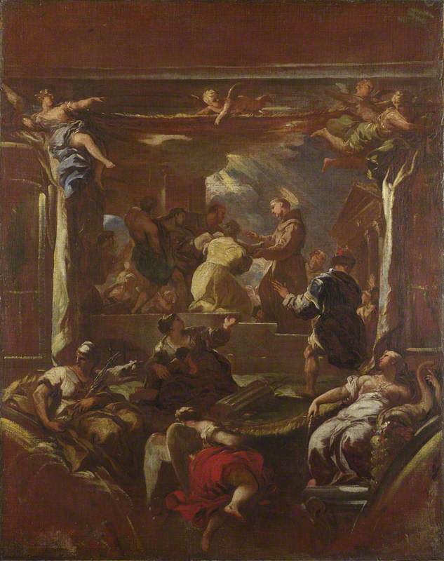Saint Antoine de Padoue restaurerer foten til en mann - Luca Giordano