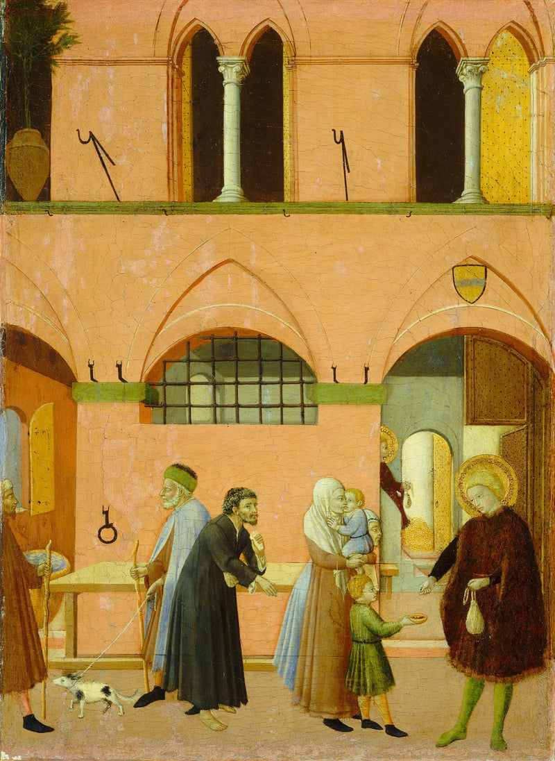 Saint Antoine deler sine rikdommer med de fattige - Master of the Osservanza