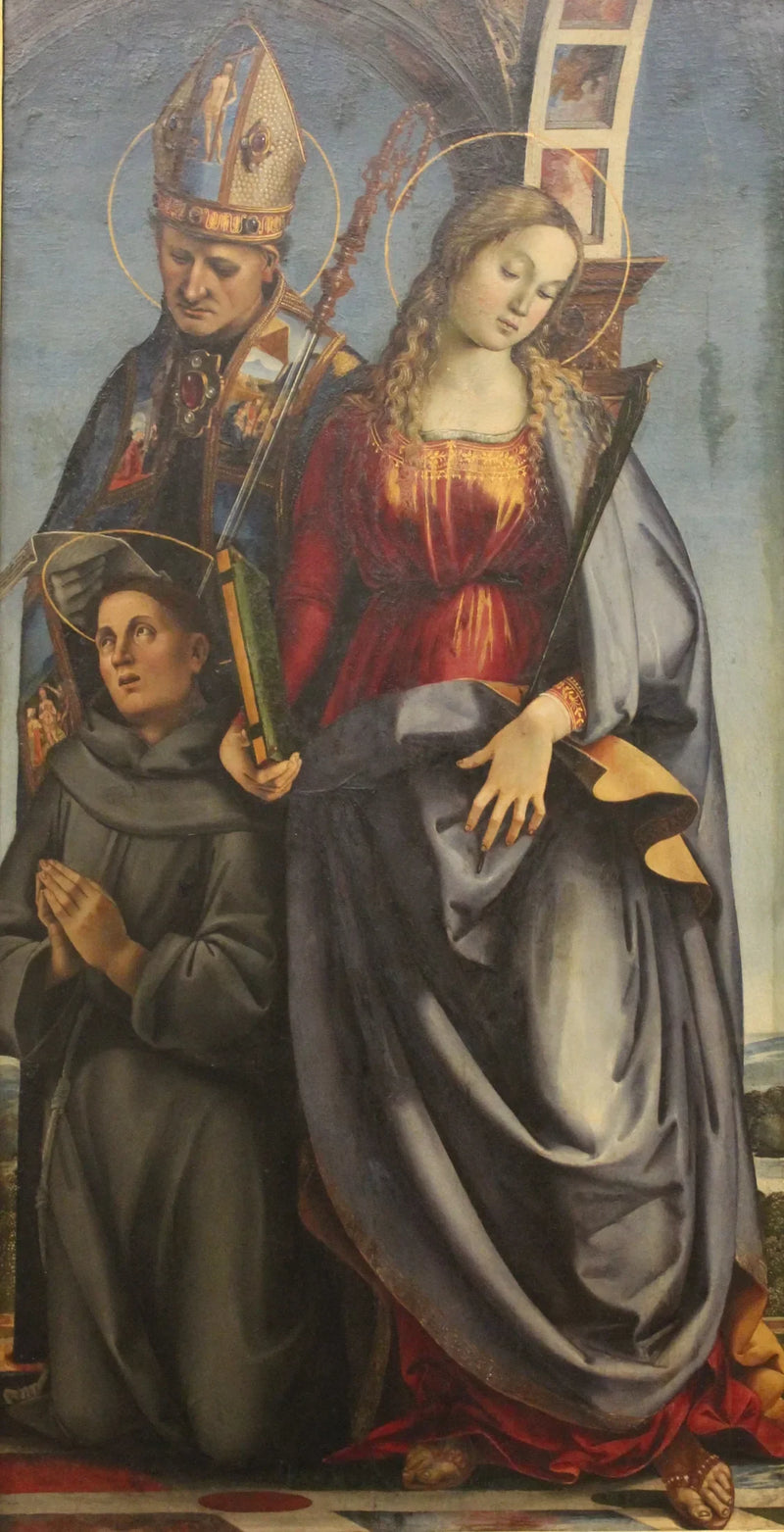 Saint Augustin, hellige Katarina av Alexandria og hellige Antonius av Padua - Luca Signorelli