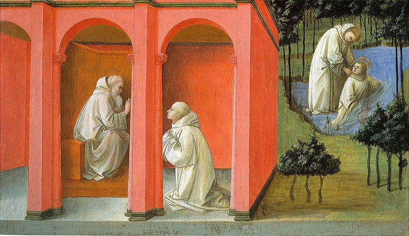 Saint Benedict befaler Saint Maurus om å redde Saint Placidius - Fra Filippo Lippi