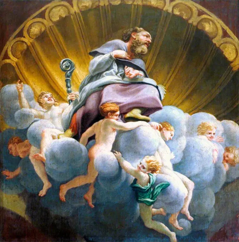 Saint Bernard omgitt av engler (kopi av fresken i kuppelen i katedralen i Parma) - Antonio da Correggio