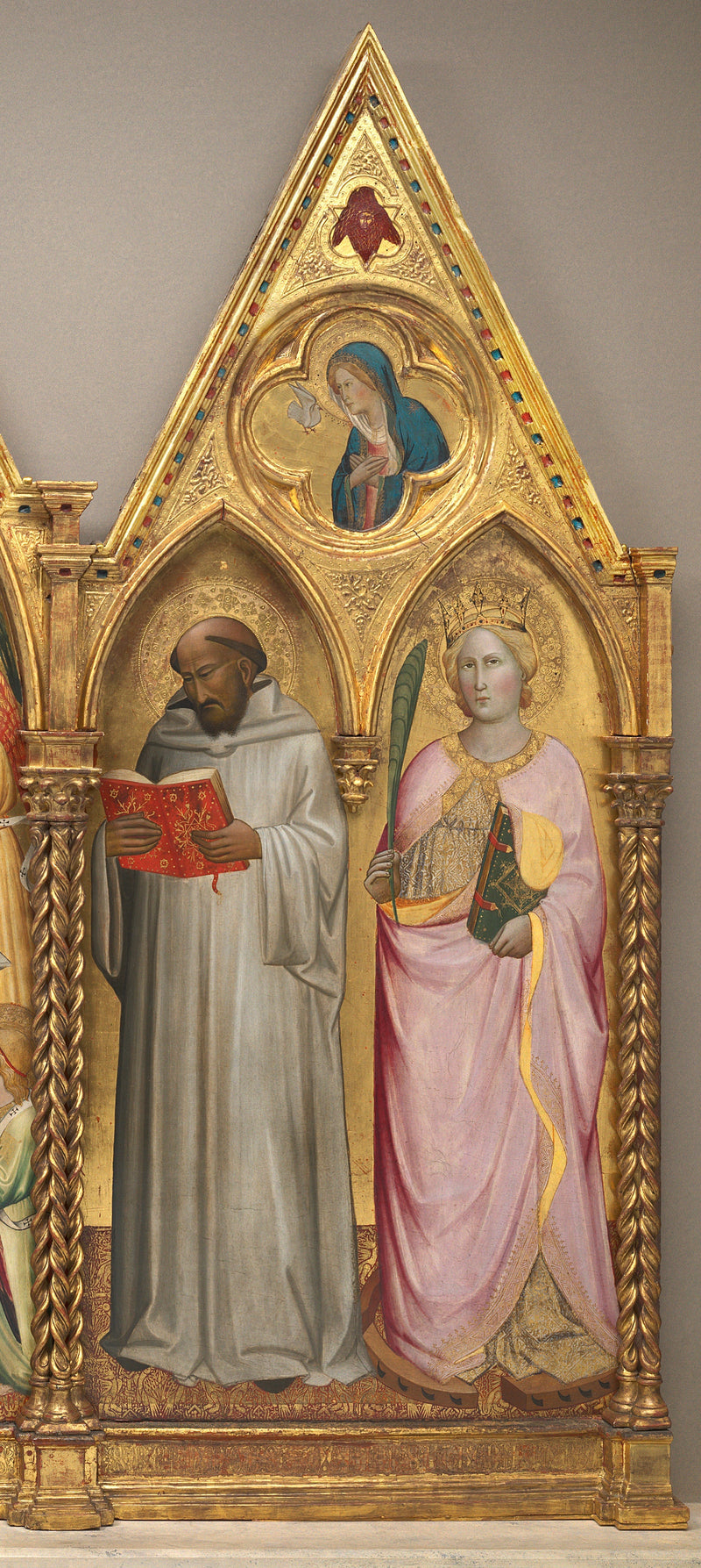 Saint Bernard og hellige Catherine av Alexandria med Jomfruen av Annunsiasjonen [høyre panel] - Agnolo Gaddi