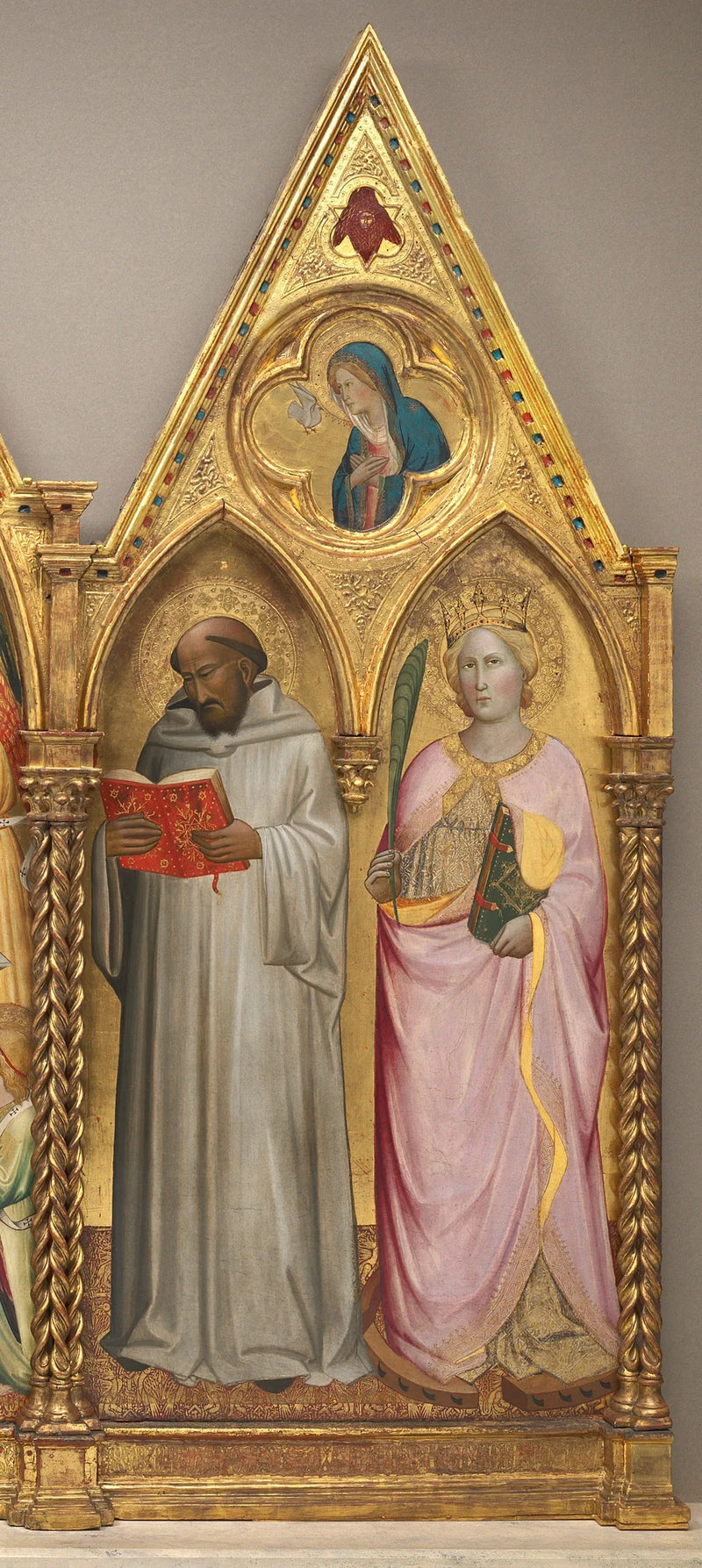 Saint Bernard og hellige Catherine av Alexandria med Jomfruen av Annunsiasjonen [høyre panel] - Agnolo Gaddi