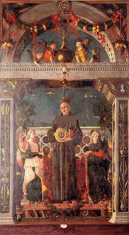 Saint Bernhard av Siena og to engler (Mantegna) - Andrea Mantegna