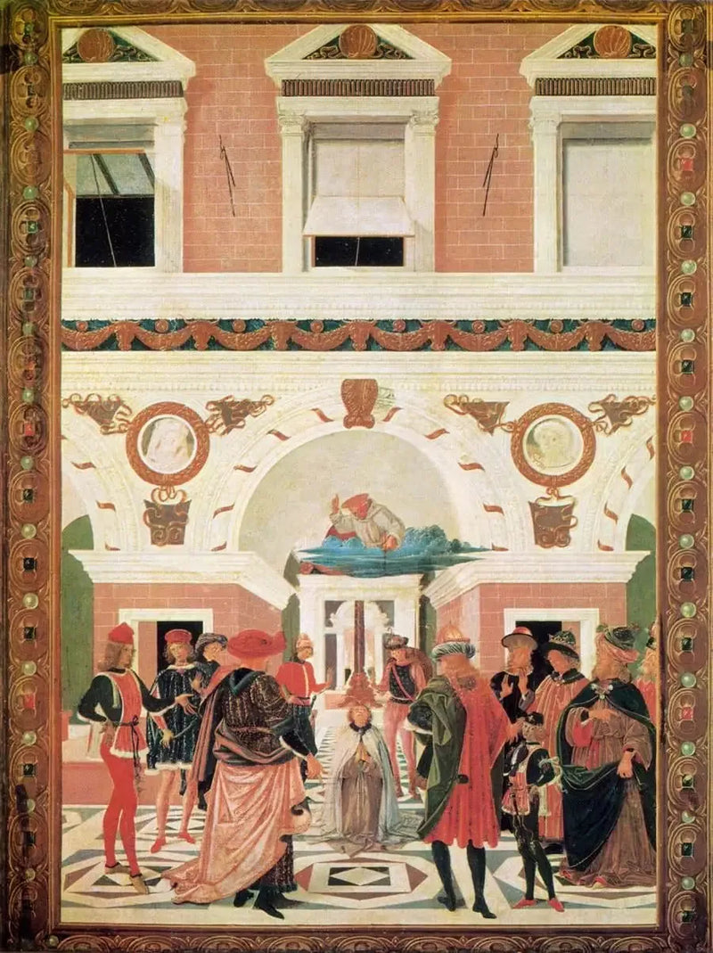 Saint Bernardin gjenoppretter synet post mortem for en blind - Pietro Perugino