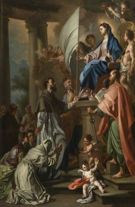 Saint Bonaventura mottar fra Jomfruen banneret fra San Sepolcro - Francesco Solimena