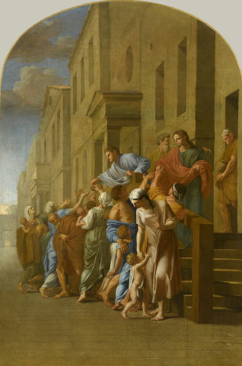 Saint Bruno og hans følgesvenner, før de reiser til Grenoble, deler alle sine eiendeler med de fattige - Eustache Le Sueur