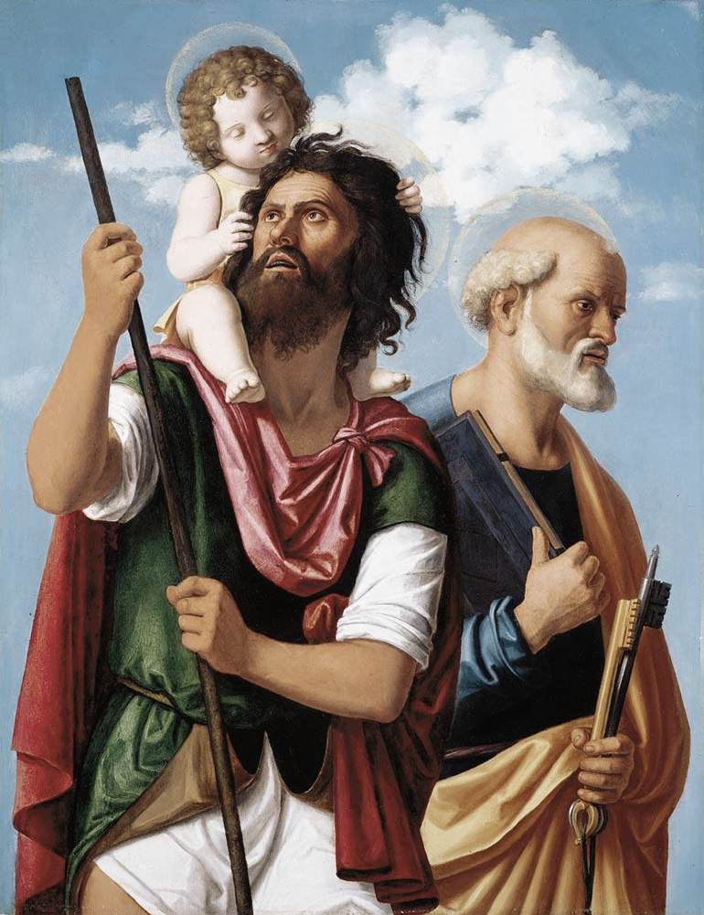 Saint Christophe med Jesusbarnet og Saint Peter - Cima da Conegliano