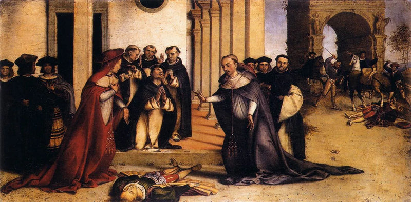 Saint Dominique oppdrar Napoléon Orsini - Lorenzo Lotto