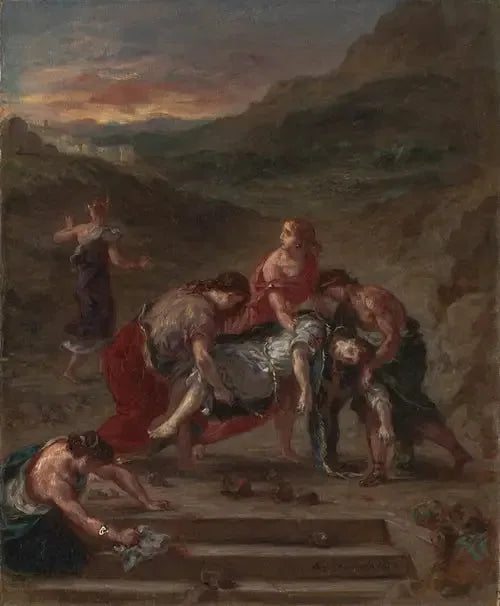 Saint Etienne bortført av sine disipler - Eugène Delacroix