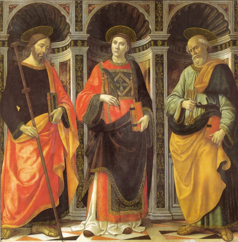 Saint Étienne mellom de hellige Jakob og Peter - Domenico Ghirlandaio