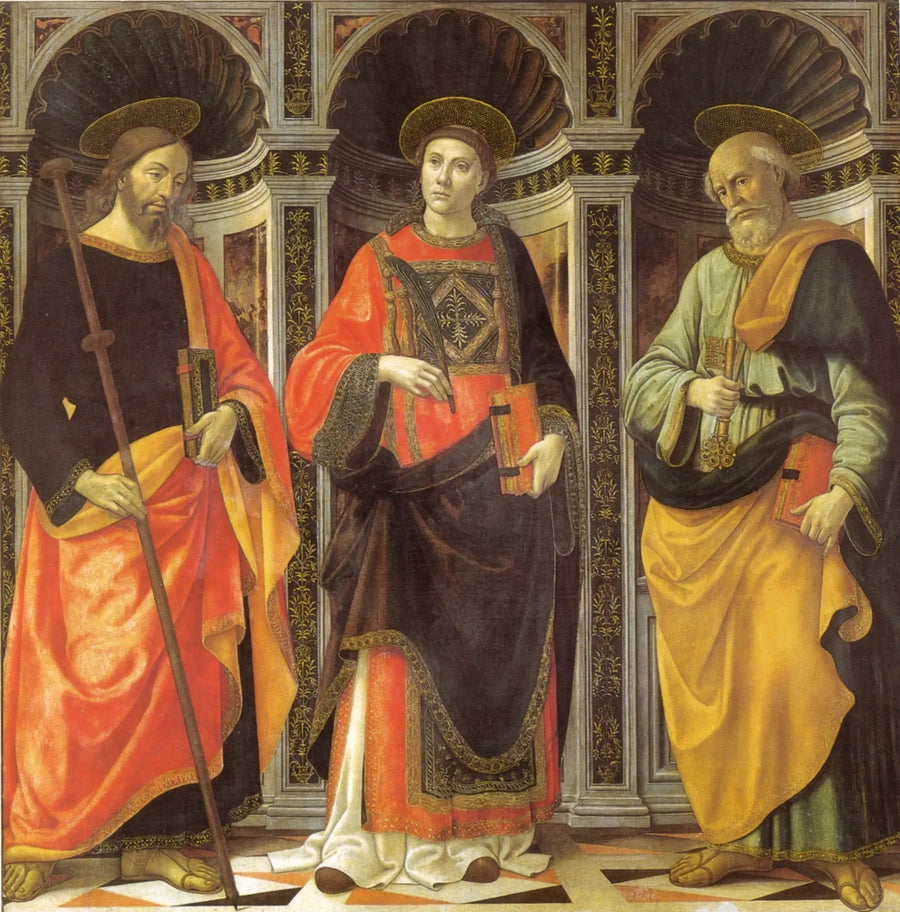 Saint Étienne mellom de hellige Jakob og Peter - Domenico Ghirlandaio