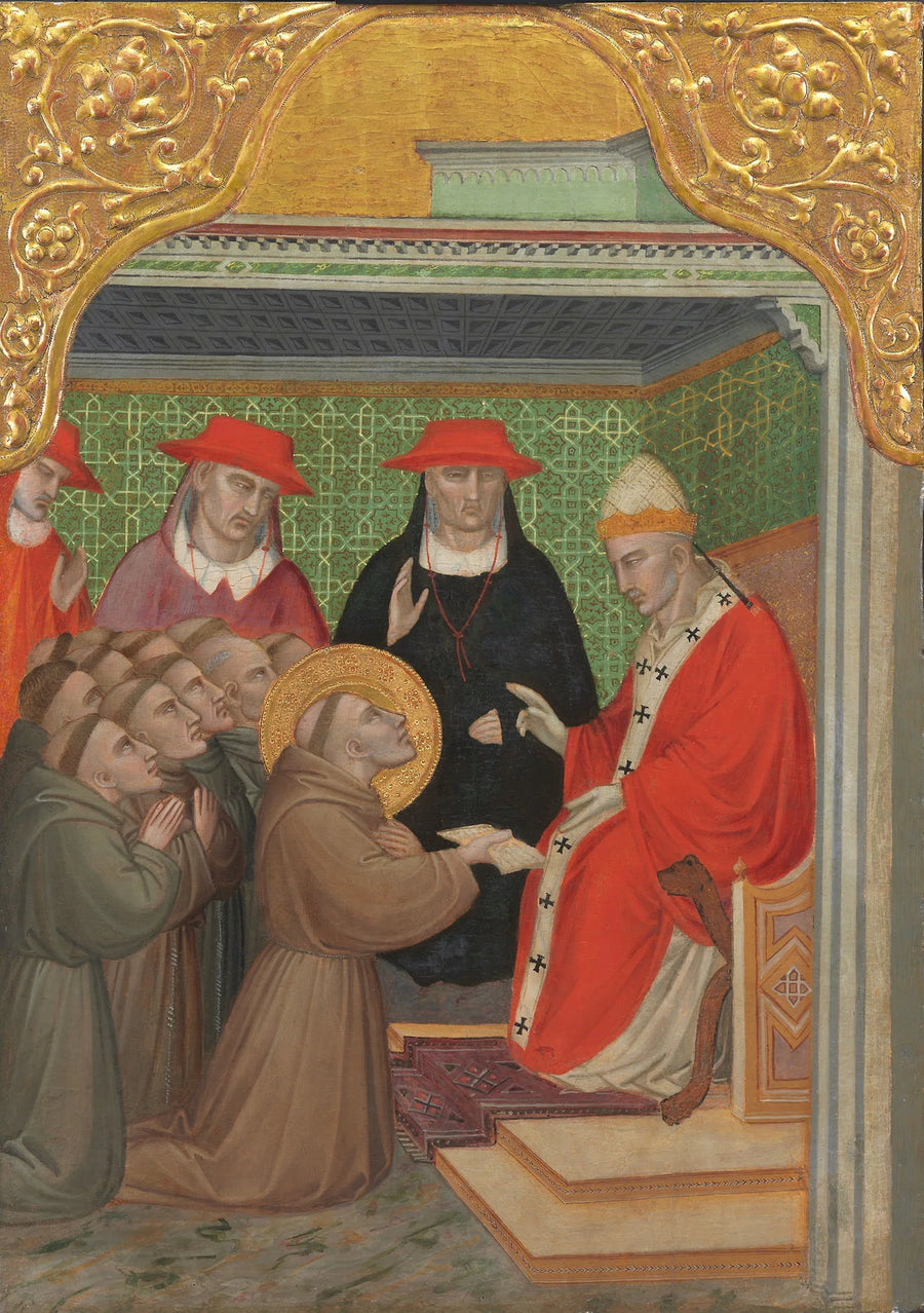 Saint François foran paven (Bekreftelse av den franciskanske regelen) - Spinello Aretino