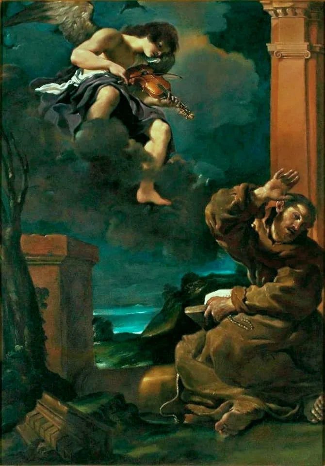 Saint François i ekstase med en musikerengel - Guercino